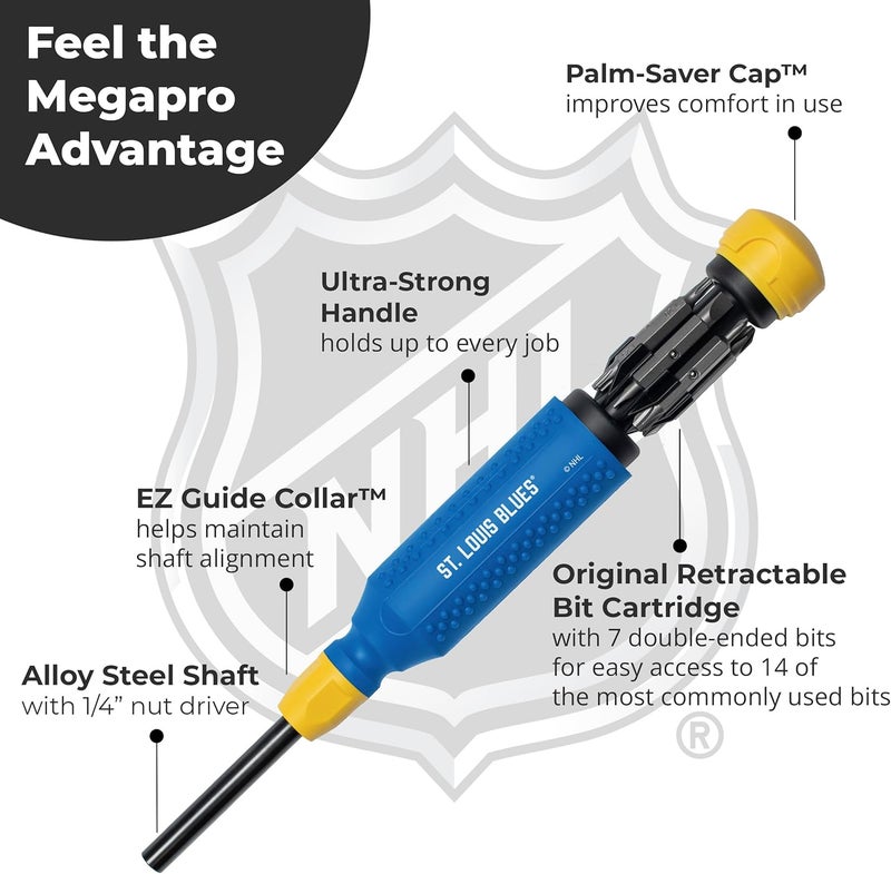 Megapro ® NHL® Team Edition Multi-bit Screwdriver | Officially Licensed NHL® Gear | Durable, Ergonomic, Pro-Grade Screwdriver (St. Louis Blues®) - Image 4